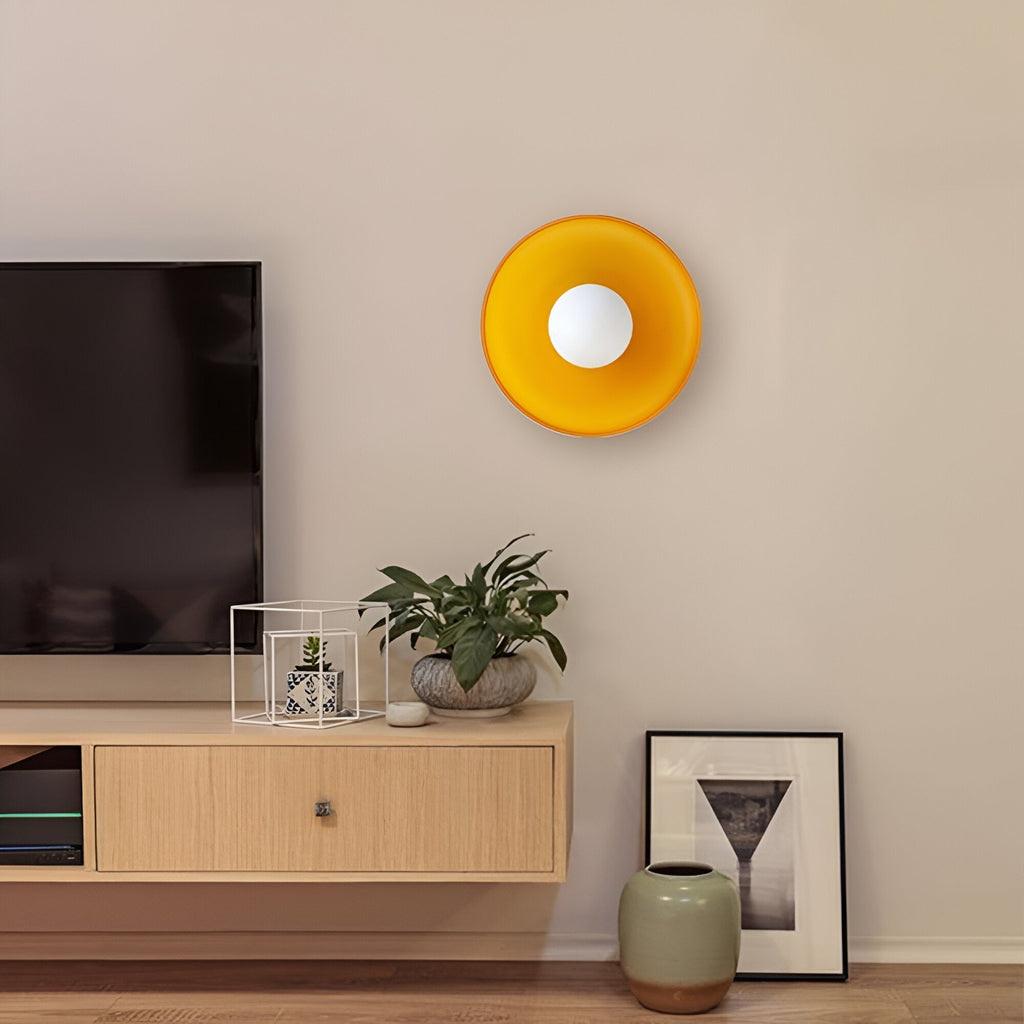 Olive Glass Disc Ceiling And Wall Light With Central Globe