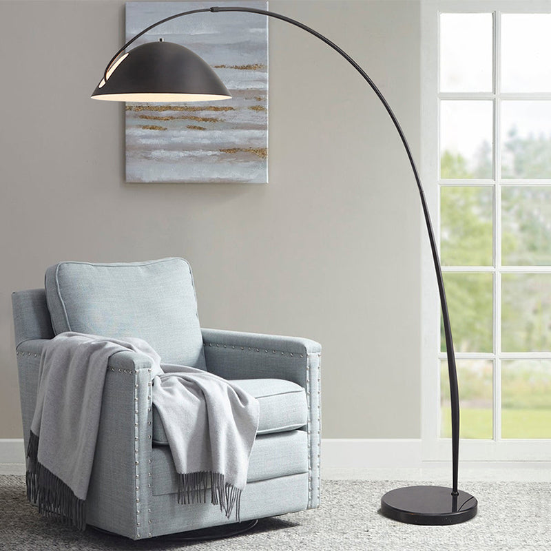 Black Metal Arc Floor Lamp with Round Base for Focused Ambient Lighting