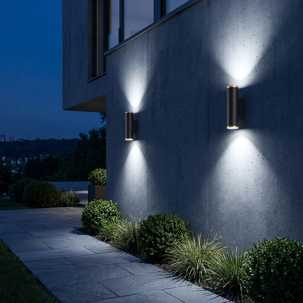 Modern LED Up And Down Outdoor Wall Light For Patio Black Gold Finish