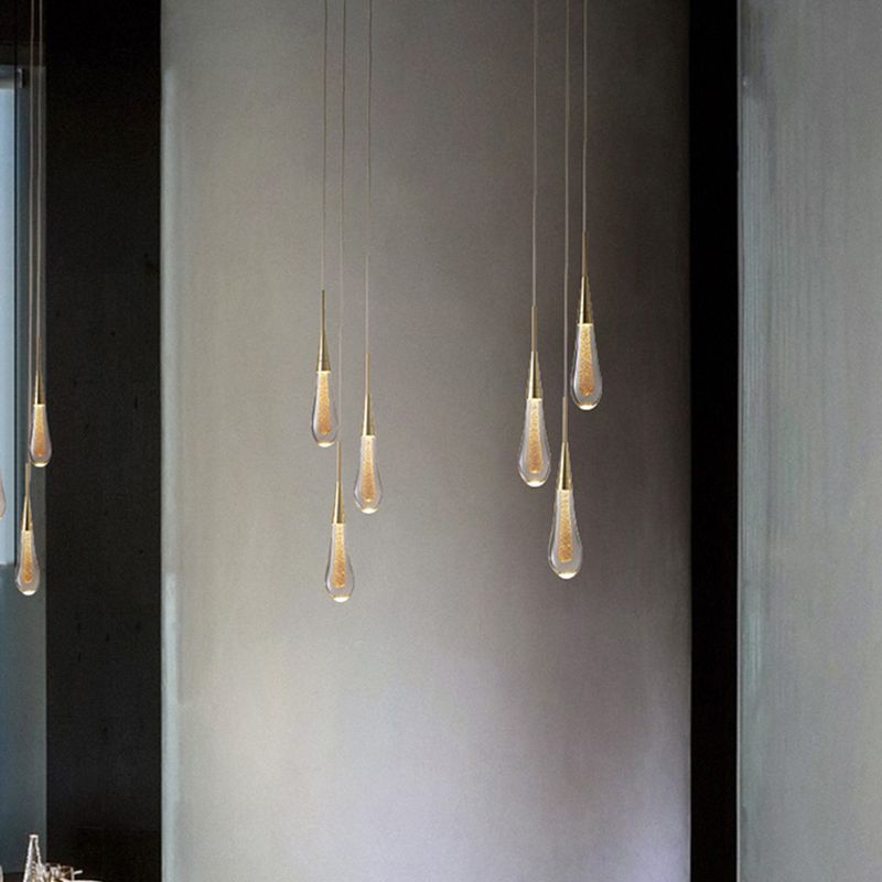 Gold Teardrop Crystal Pendant Light Hanging Fixture for Interior Lighting