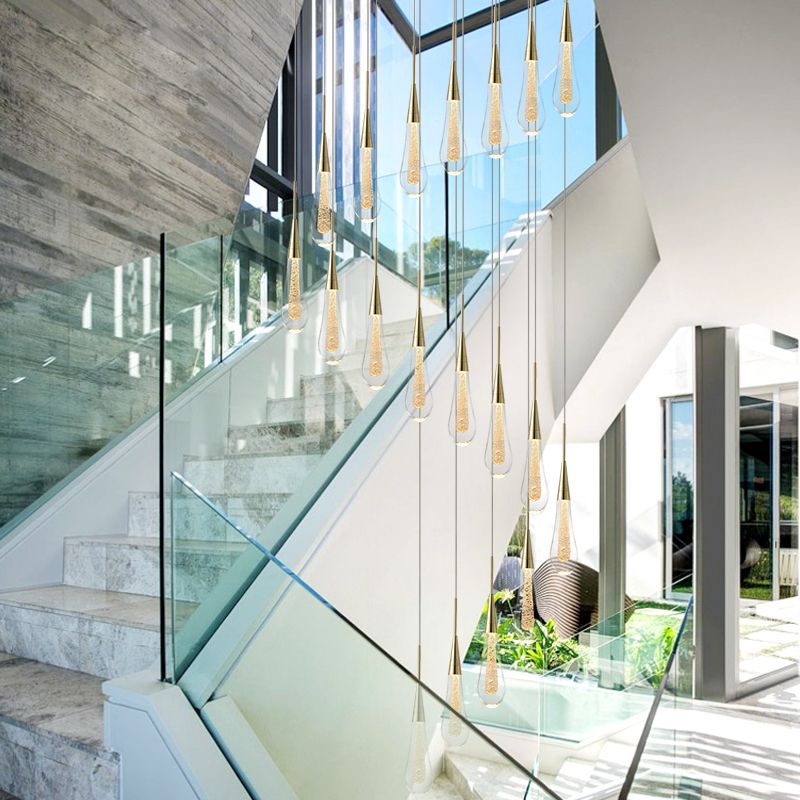 Gold Teardrop Crystal Pendant Light Hanging Fixture for Interior Lighting