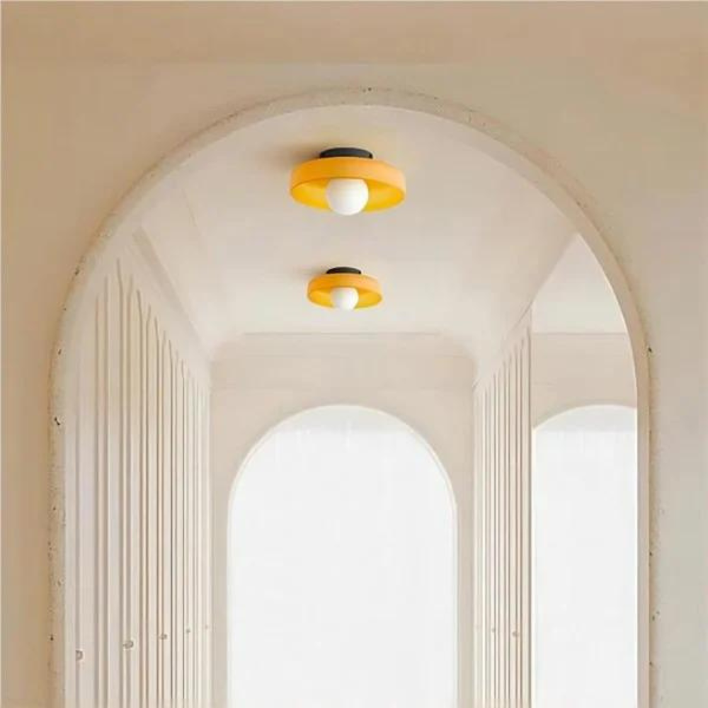 Olive Glass Disc Ceiling And Wall Light With Central Globe