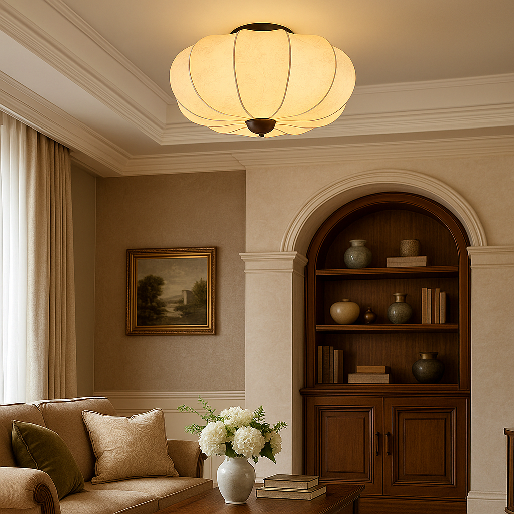 Contemporary Silk Textured Ceiling Light for Living Room and Bedroom