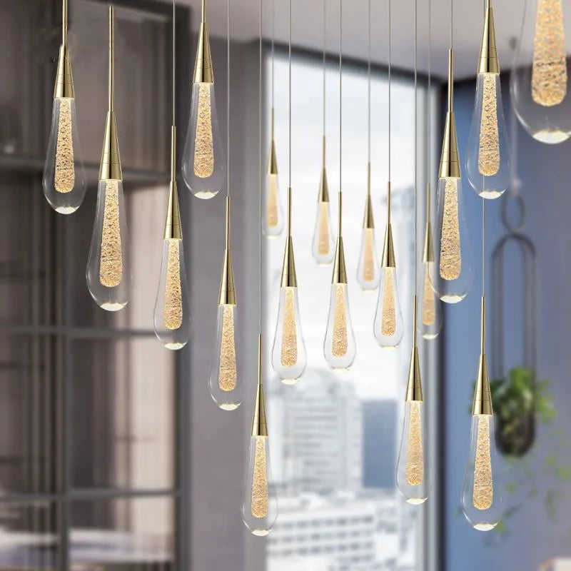 Gold Teardrop Crystal Pendant Light Hanging Fixture for Interior Lighting
