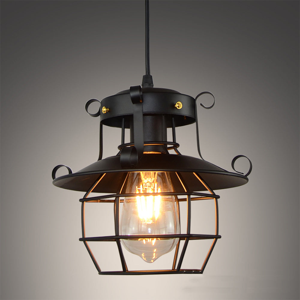 Industrial Pendant Lamp, Retro Metal Cage Design for Indoor Lighting