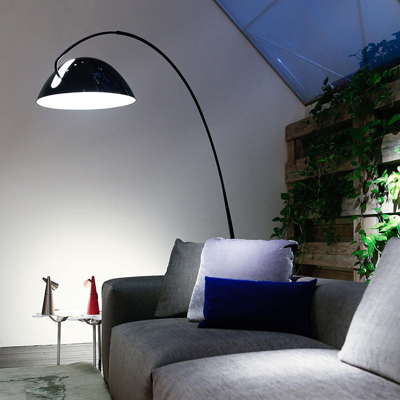 Black Metal Arc Floor Lamp with Round Base for Focused Ambient Lighting