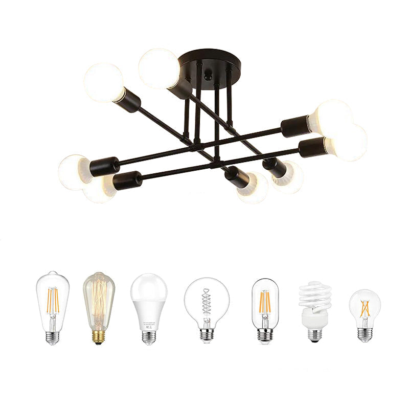 Modern Sputnik 6-Light Semi-Flush Mount Chandelier Ceiling Fixture