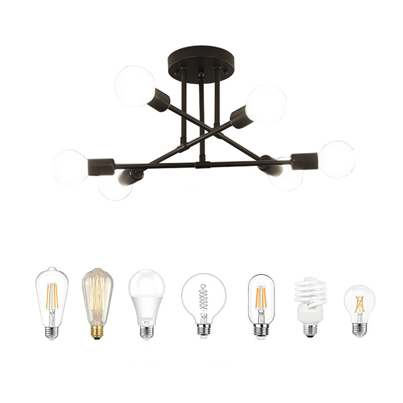 Modern Sputnik 6-Light Semi-Flush Mount Chandelier Ceiling Fixture