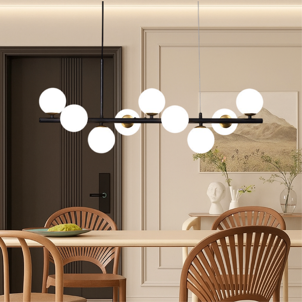 Black Linear Pendant Light Adjustable Ambient Lighting For Dining Room and Kitchen