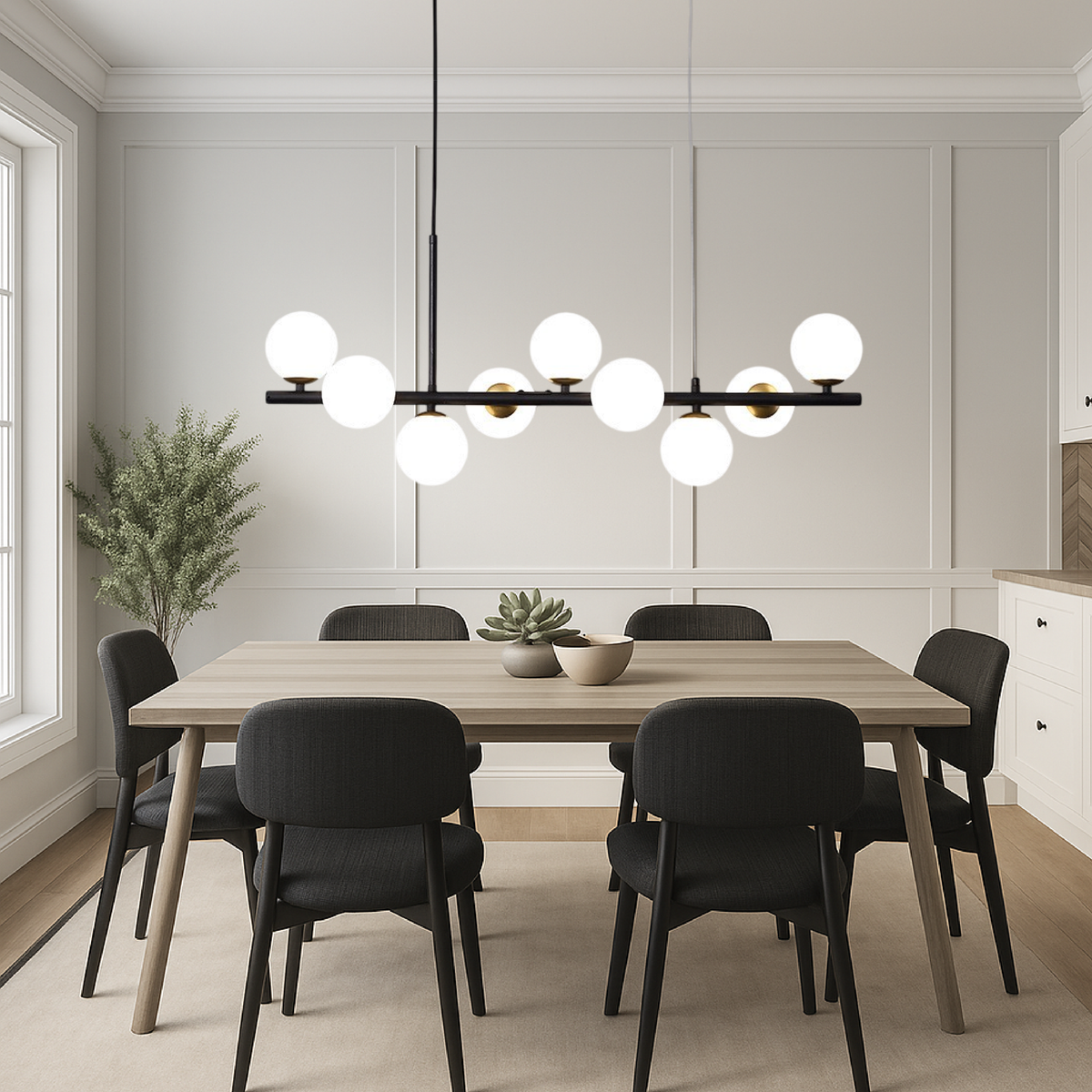 Black Linear Pendant Light Adjustable Ambient Lighting For Dining Room and Kitchen