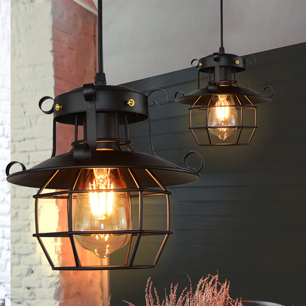 Industrial Pendant Lamp, Retro Metal Cage Design for Indoor Lighting