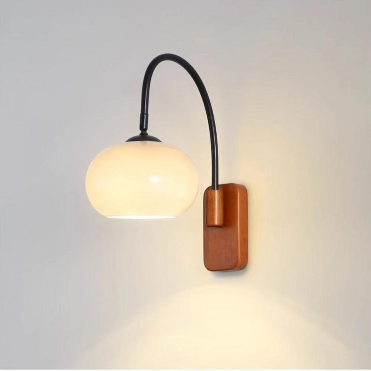 Classic Bauhaus Rotatable Wall Light With Wooden Arm And Khaki Glass Shade