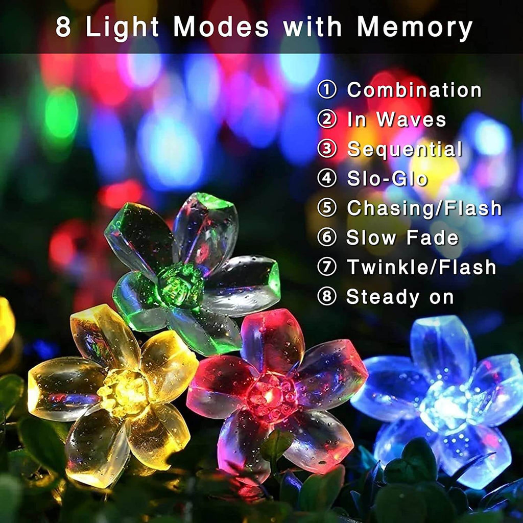 Solar Flower String Lights With Multicolour LED Outdoor Lighting