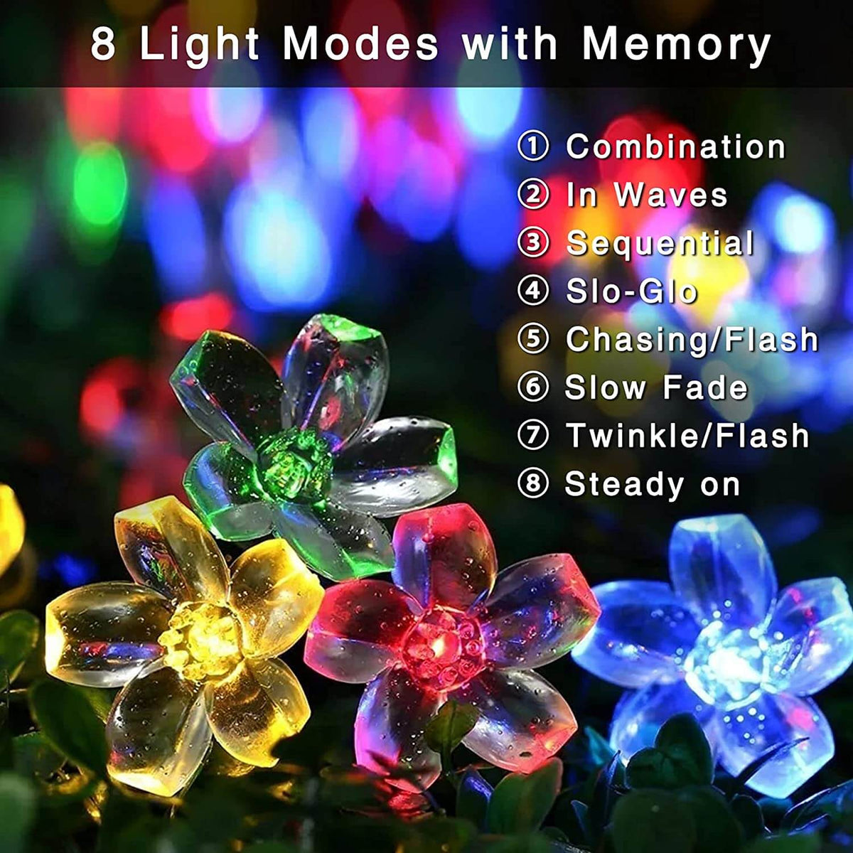 Solar Flower String Lights With Multicolour LED Outdoor Lighting