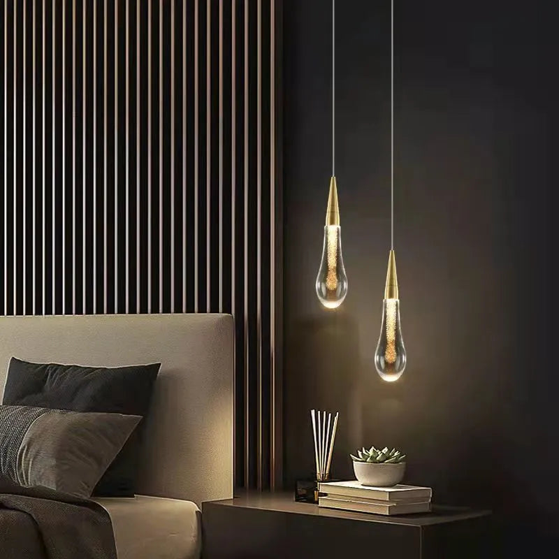 Gold Teardrop Crystal Pendant Light Hanging Fixture for Interior Lighting
