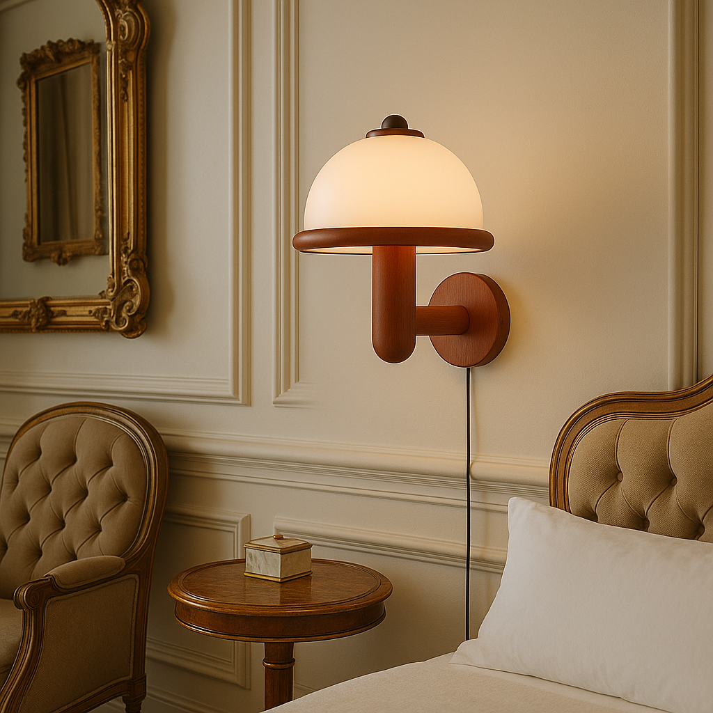 Oak Wood Mushroom Wall Lamp Plug In Ambient Lighting 国产成人