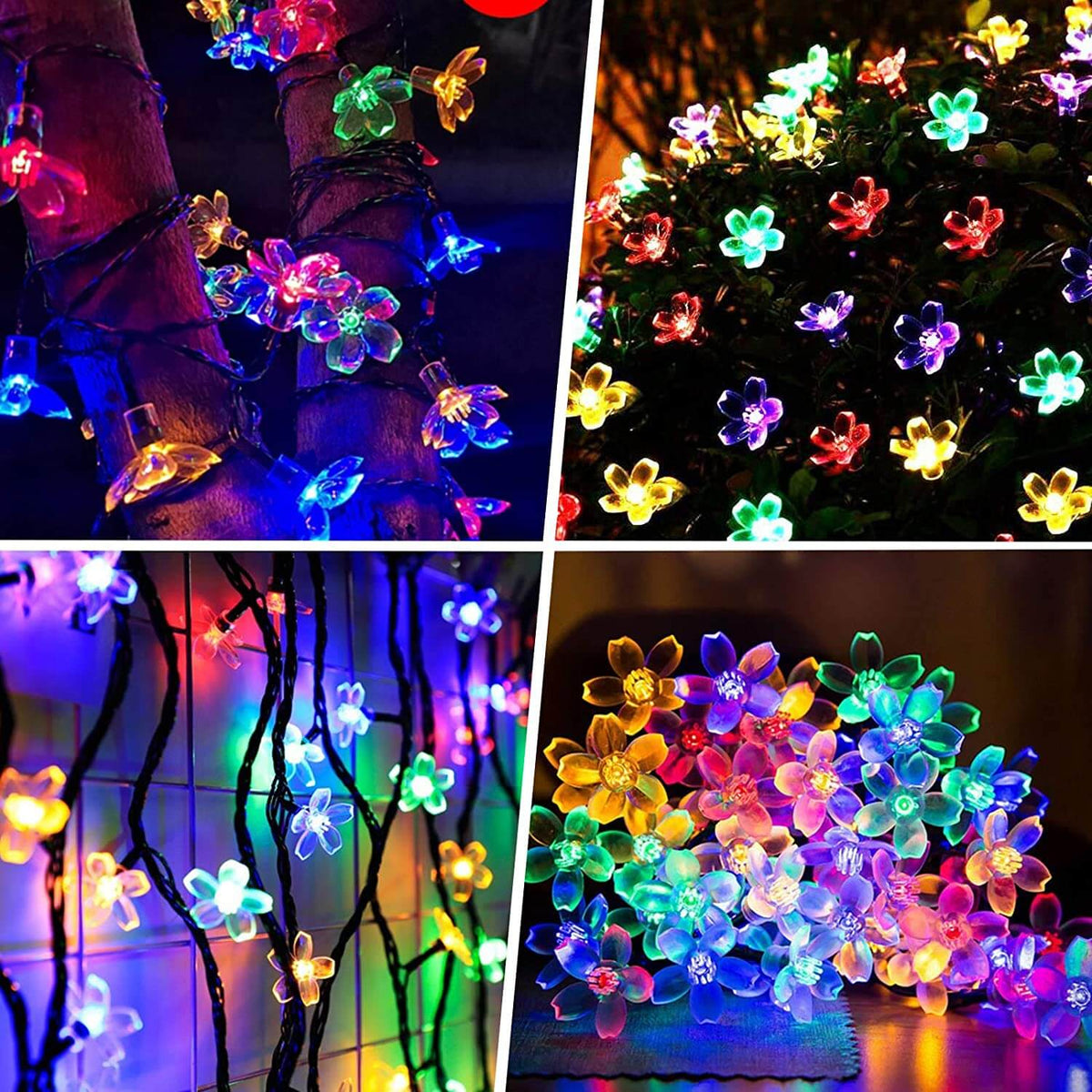 Solar Flower String Lights With Multicolour LED Outdoor Lighting