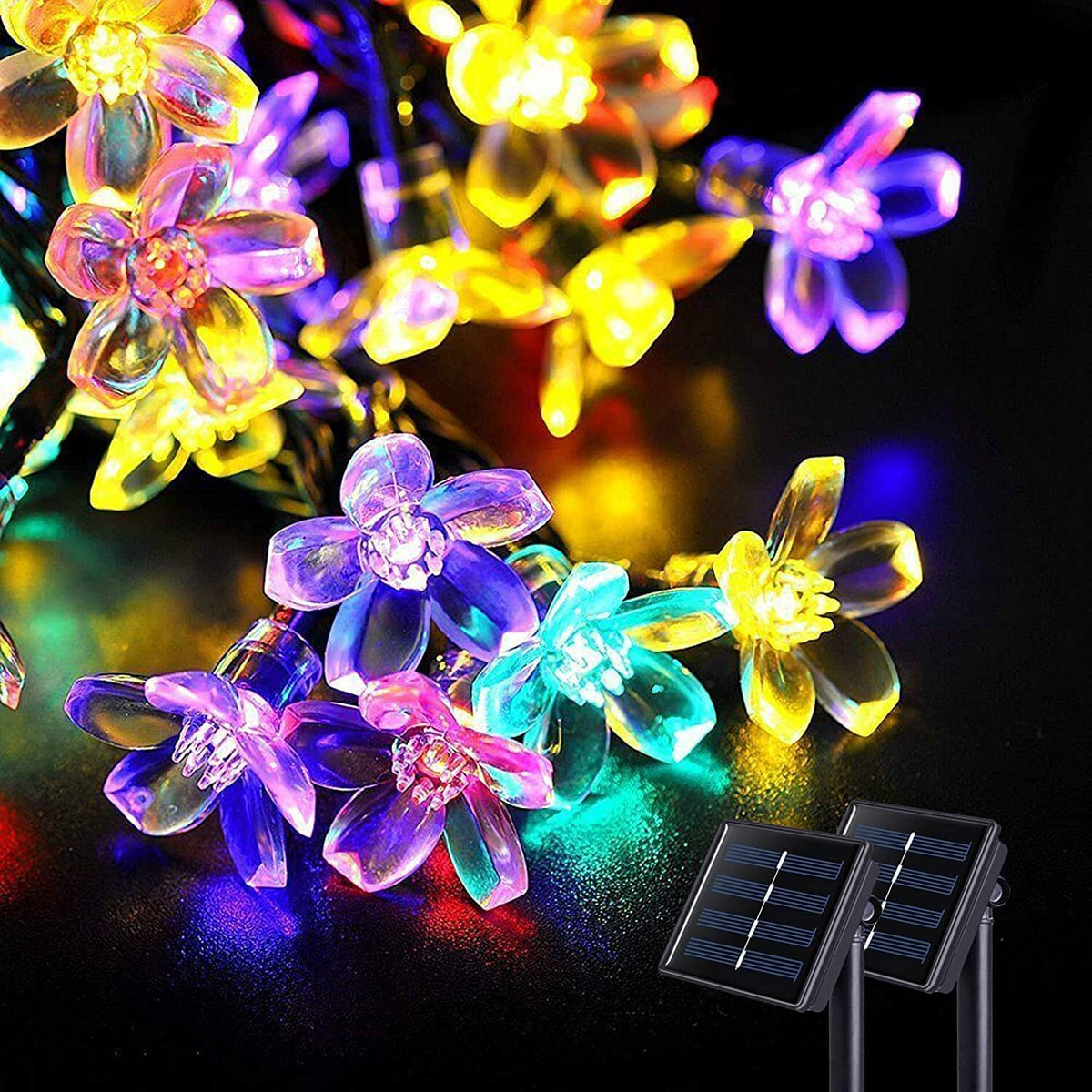 Solar Flower String Lights With Multicolour LED Outdoor Lighting
