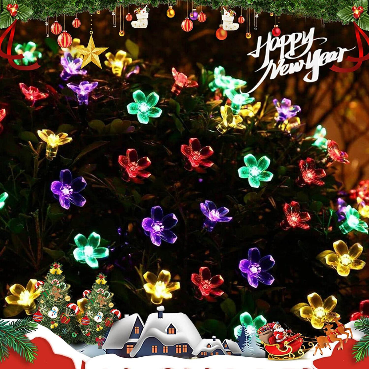 Solar Flower String Lights With Multicolour LED Outdoor Lighting
