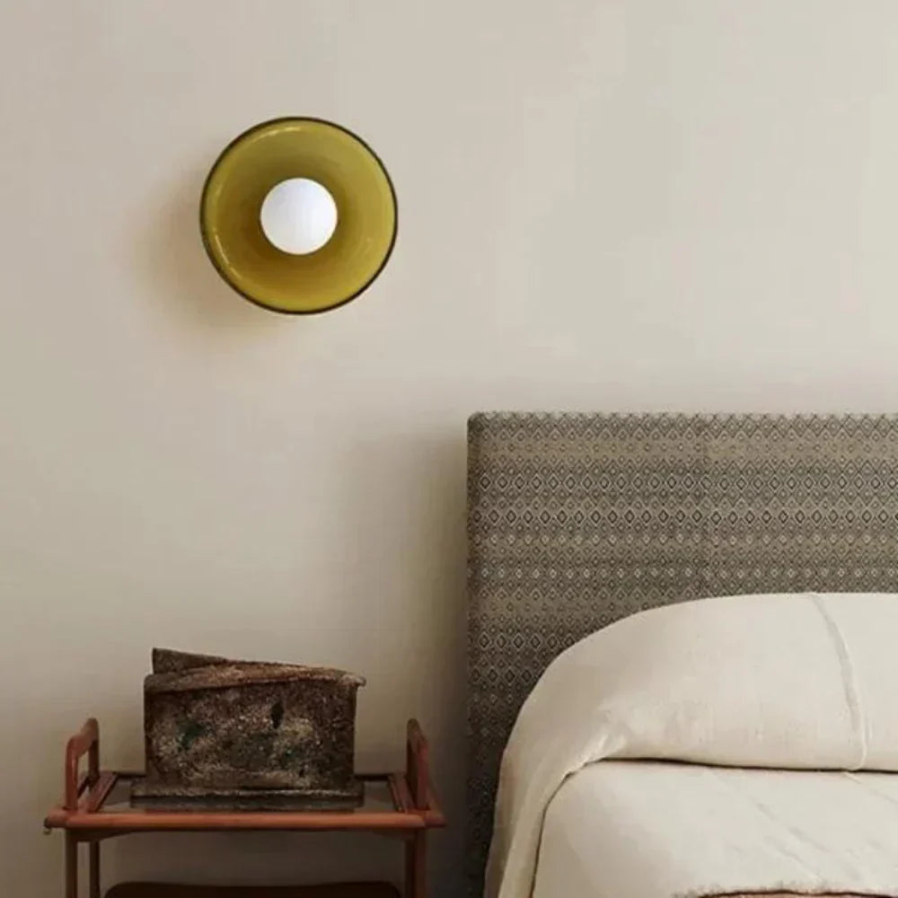 Olive Glass Disc Ceiling And Wall Light With Central Globe