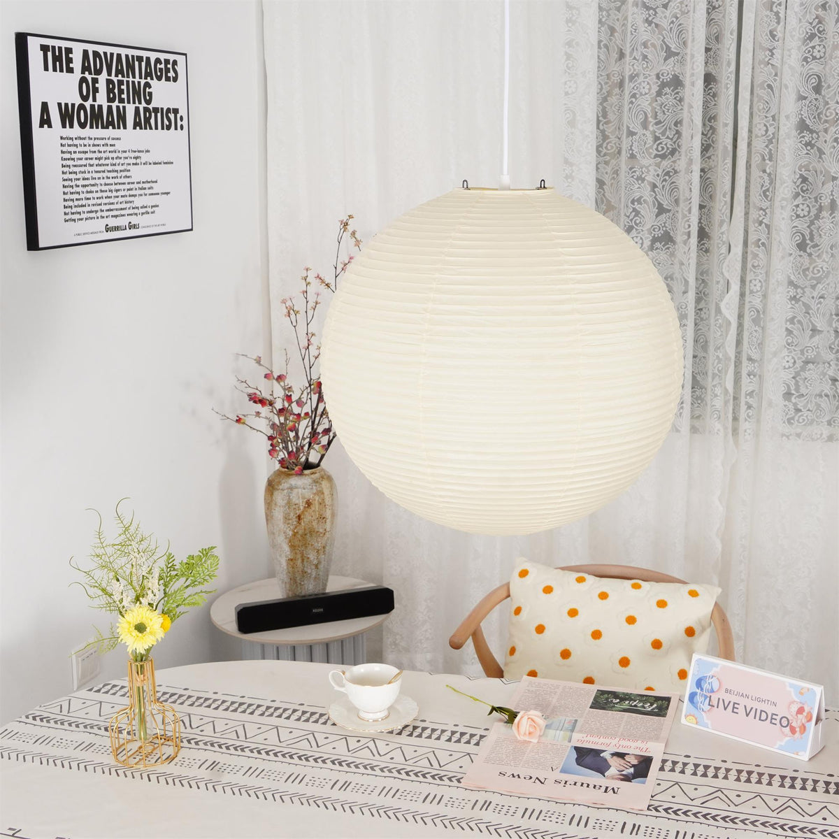 Japanese Inspired Paper Pendant Lamp for Soft Ambient Lighting