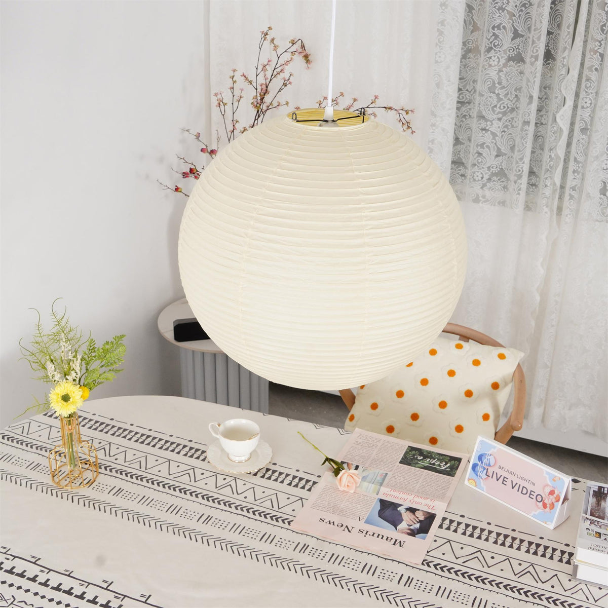 Japanese Inspired Paper Pendant Lamp for Soft Ambient Lighting