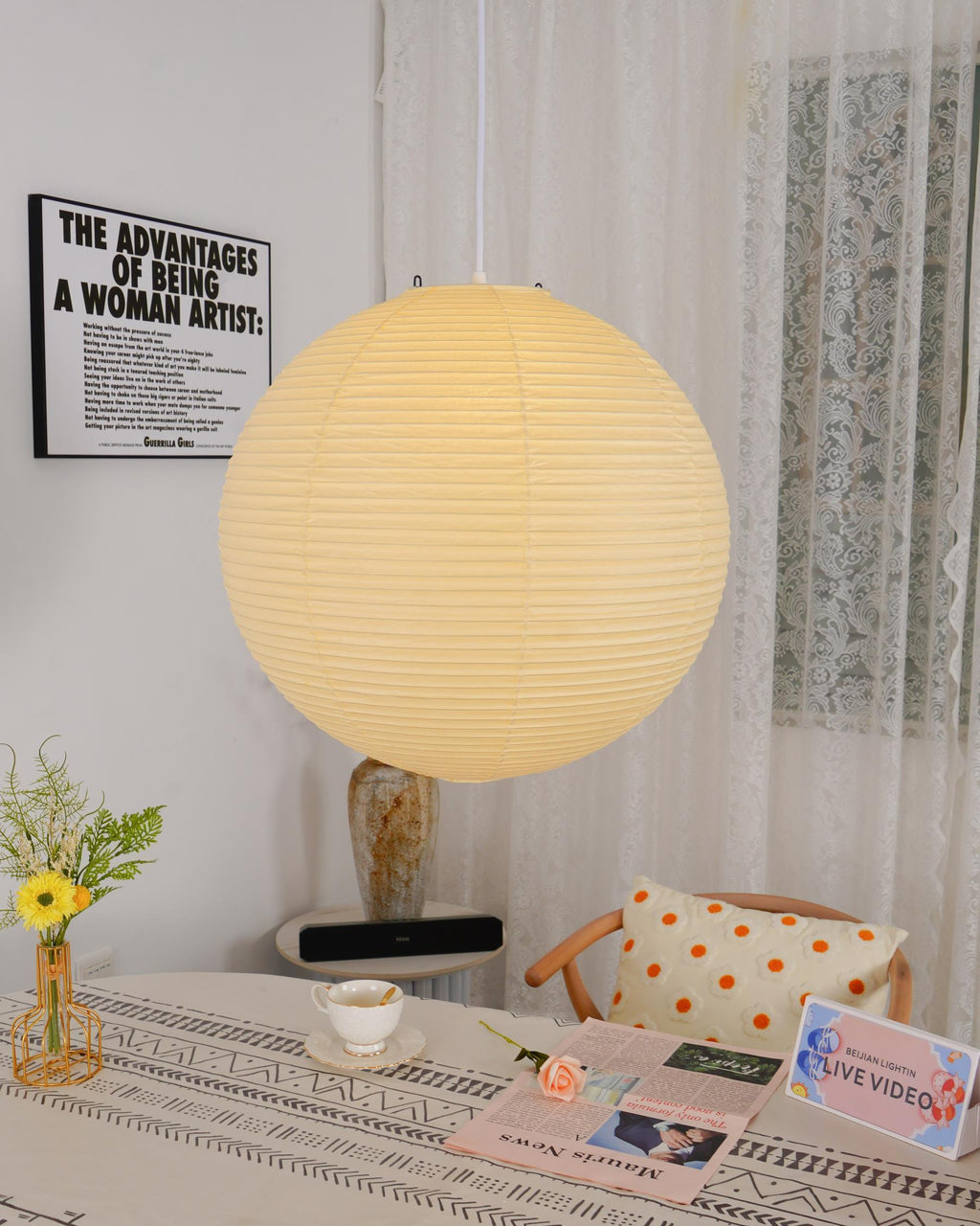 Japanese Inspired Paper Pendant Lamp for Soft Ambient Lighting