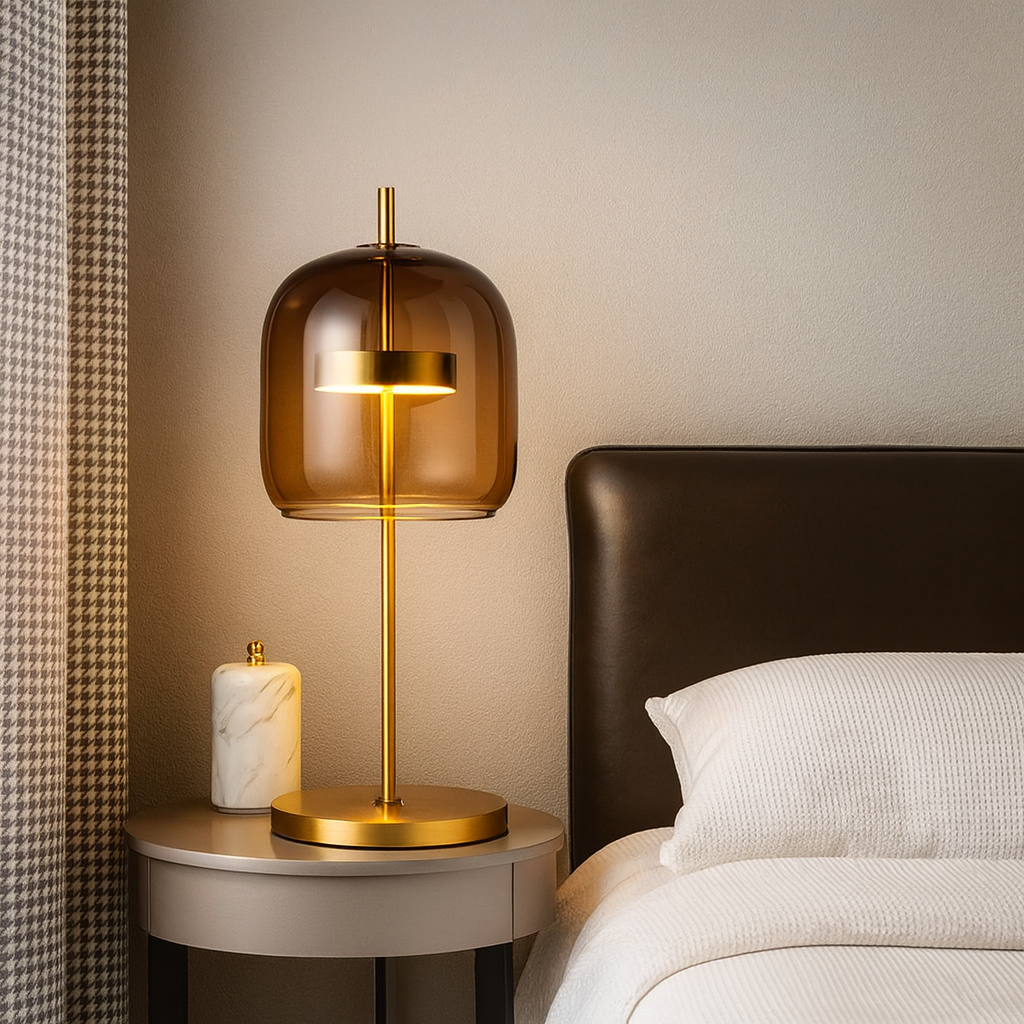 Glass Dome Table Lamp With Gold Iron Stem And Round Base for Indoor Lighting