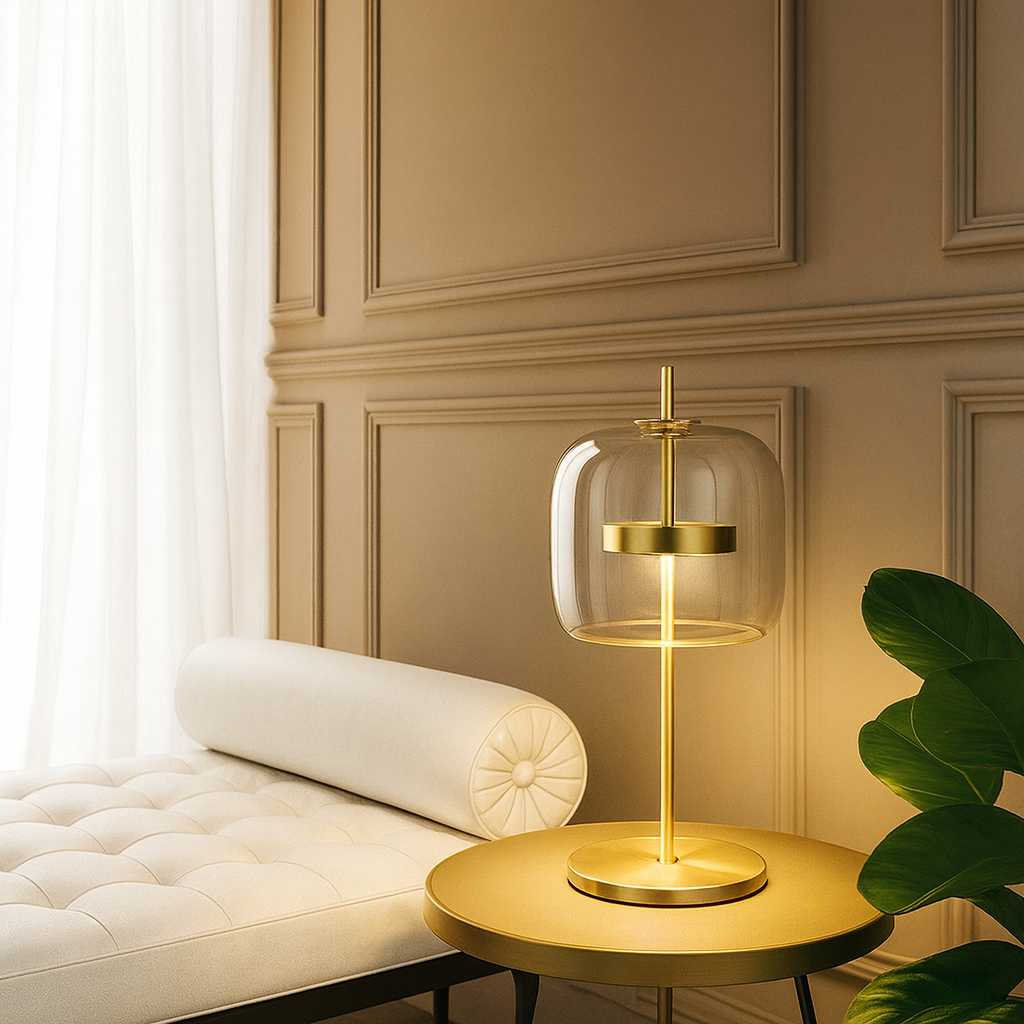 Glass Dome Table Lamp With Gold Iron Stem And Round Base for Indoor Lighting