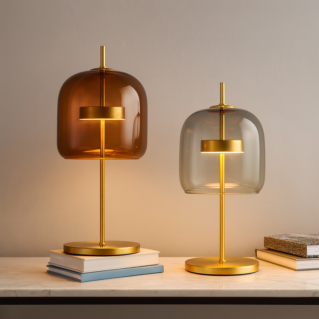 Glass Dome Table Lamp With Gold Iron Stem And Round Base for Indoor Lighting