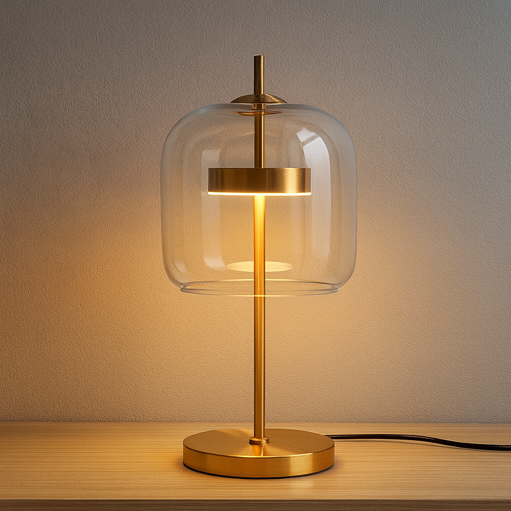 Glass Dome Table Lamp With Gold Iron Stem And Round Base for Indoor Lighting