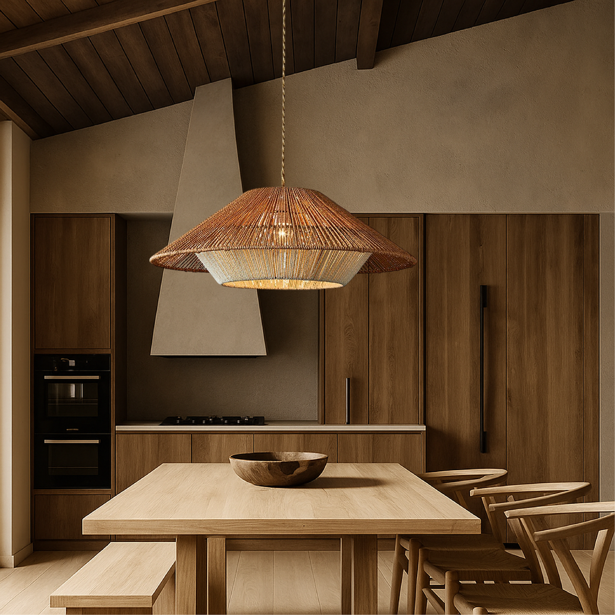Bamboo Woven Pendant Light With Wide Conical Shade for Ambient Lighting