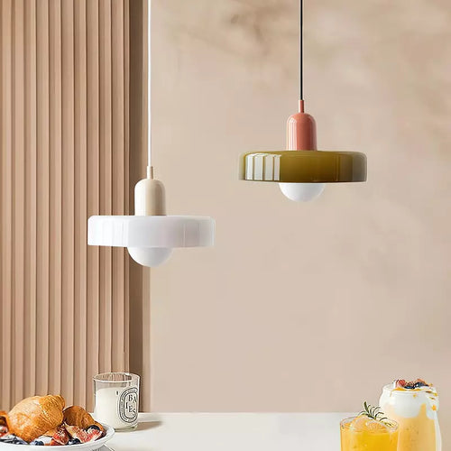 Bauhaus Style Glass Pendant Light with Adjustable Ring Shade