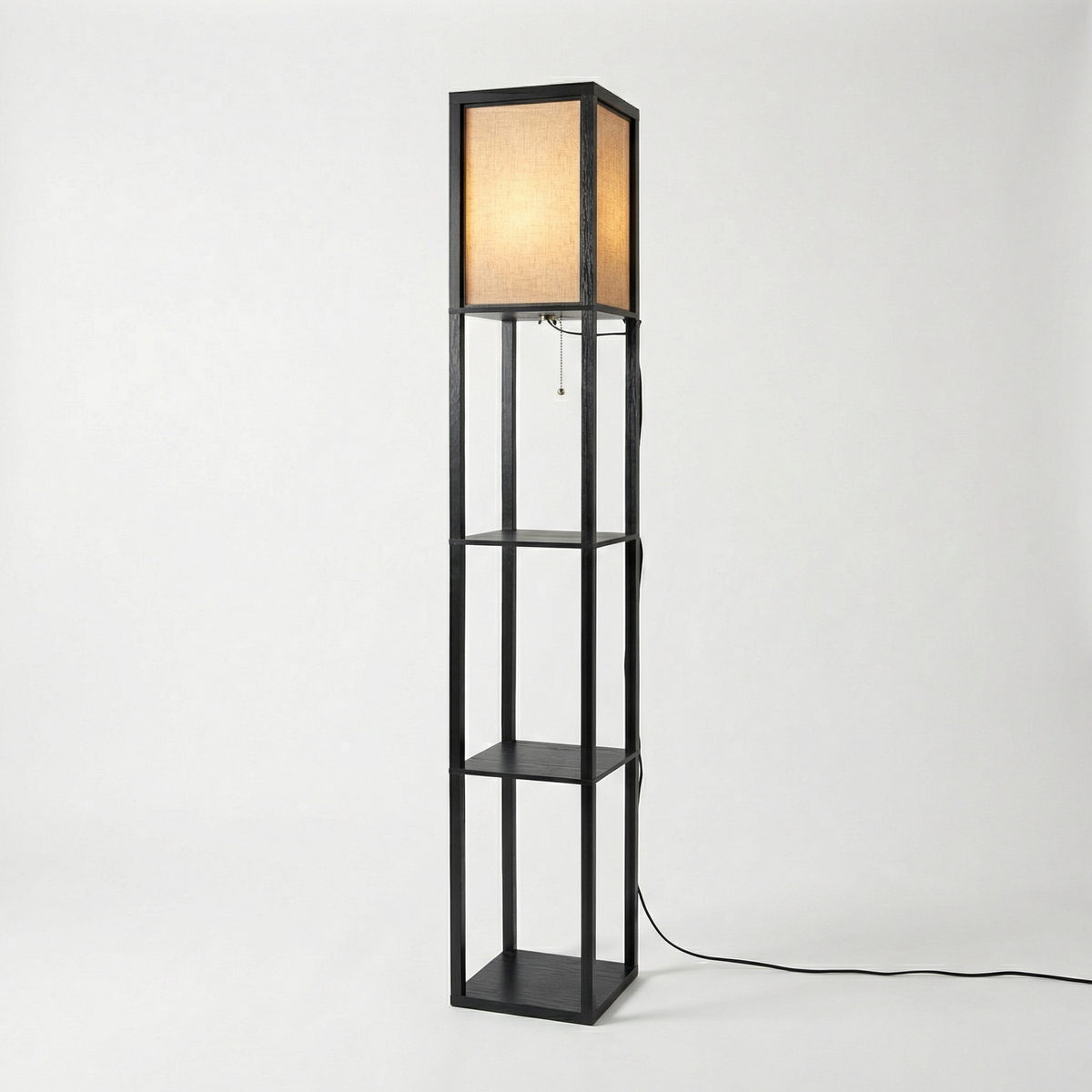 Floor Lamp With Fabric Shade And Built In Storage Shelves for Indoor Lighting