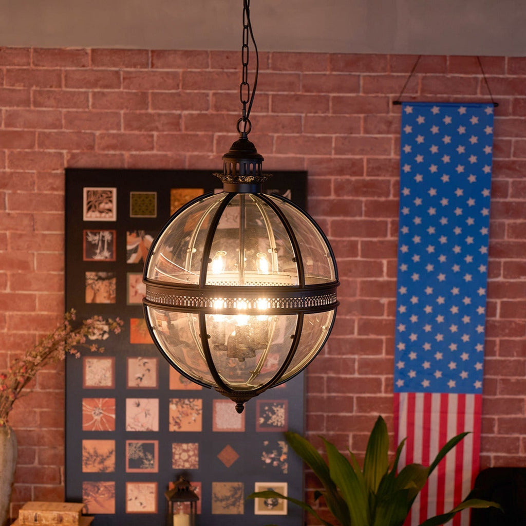 Vintage Glass Globe Pendant Light Industrial Hanging Ceiling Fixture