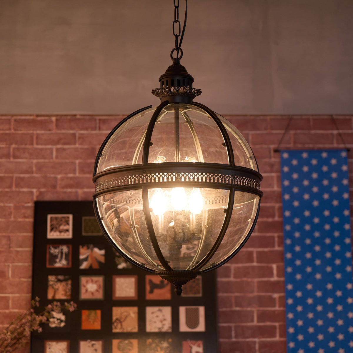 Vintage Glass Globe Pendant Light Industrial Hanging Ceiling Fixture