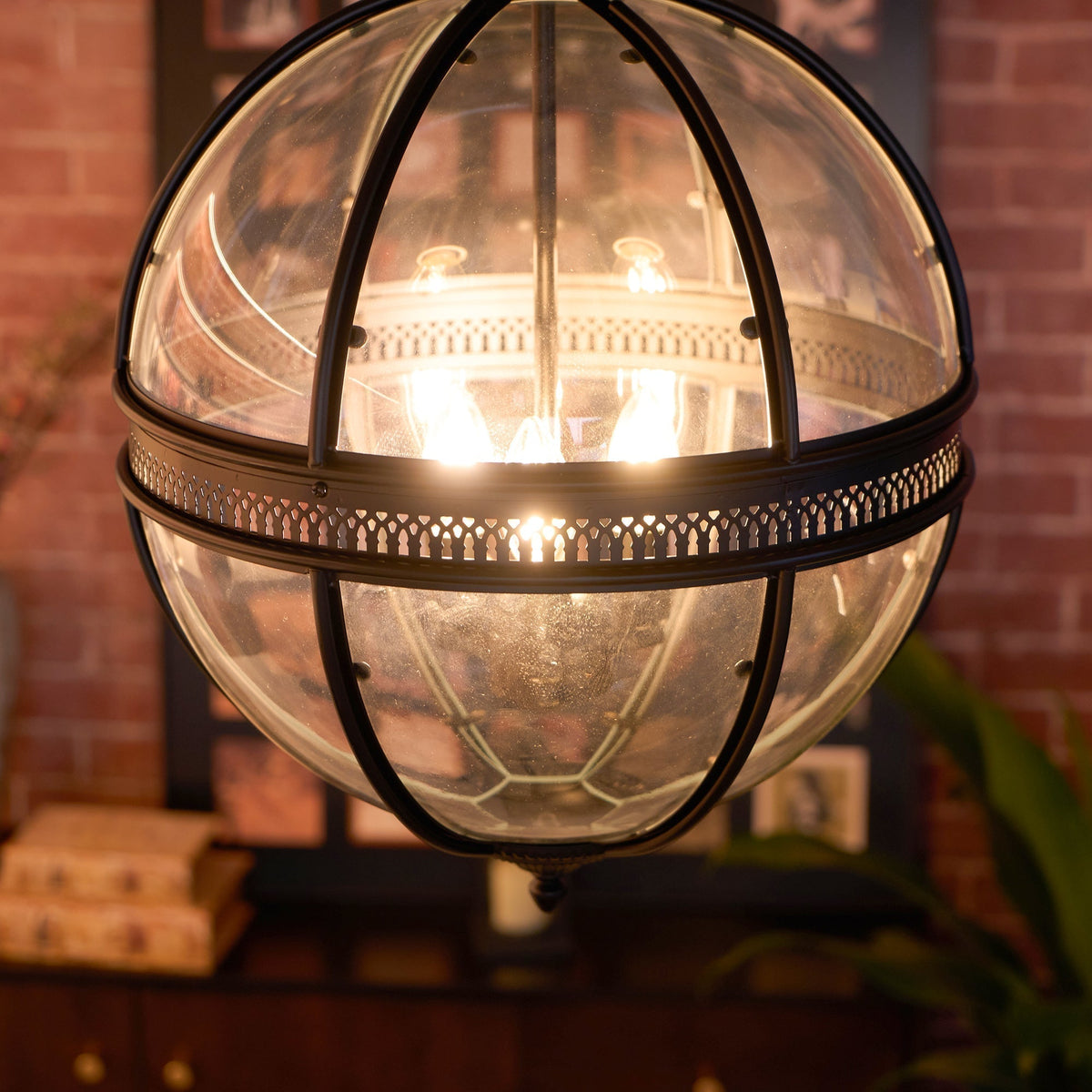 Vintage Glass Globe Pendant Light Industrial Hanging Ceiling Fixture