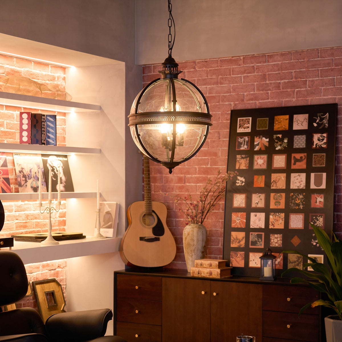 Vintage Glass Globe Pendant Light Industrial Hanging Ceiling Fixture