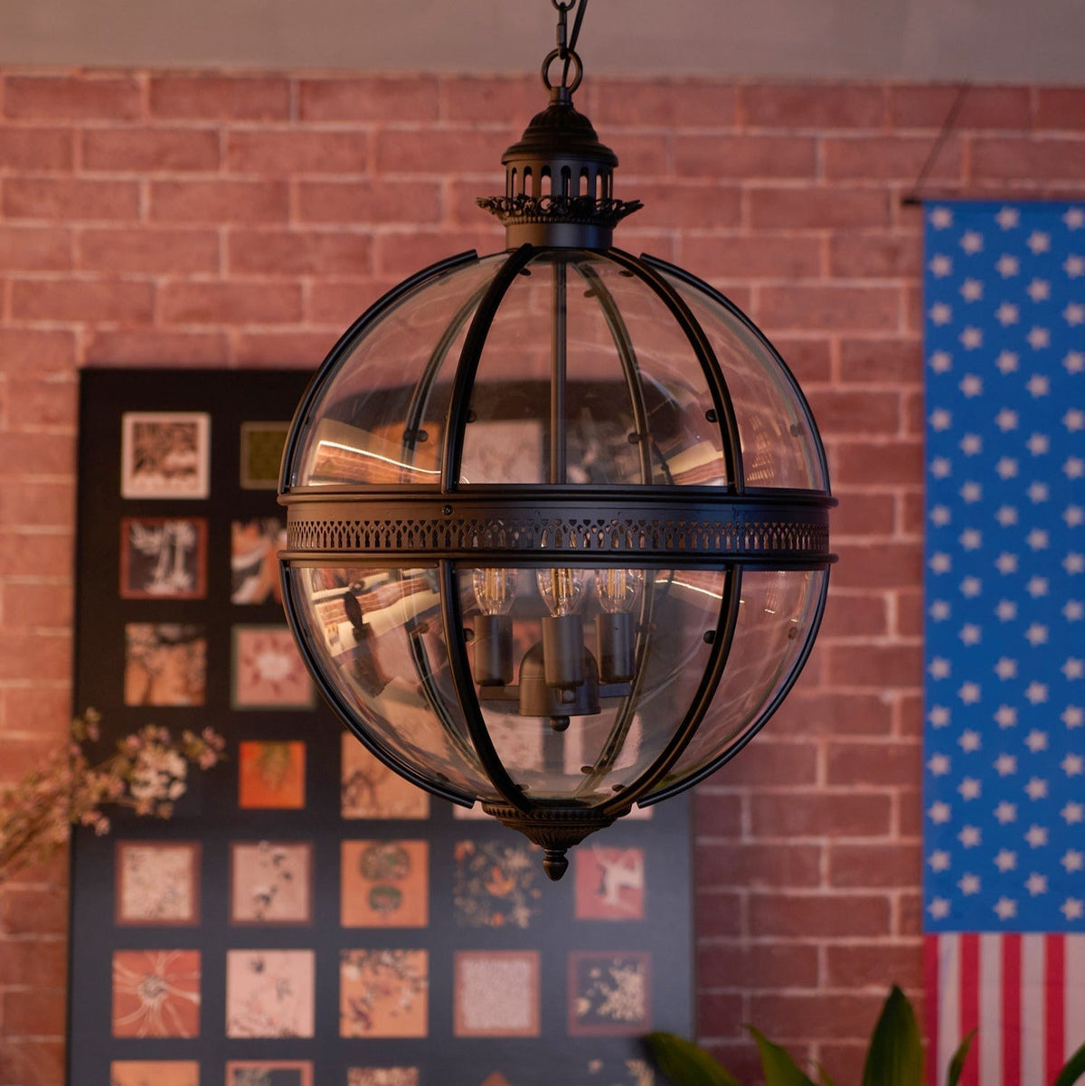 Vintage Glass Globe Pendant Light Industrial Hanging Ceiling Fixture