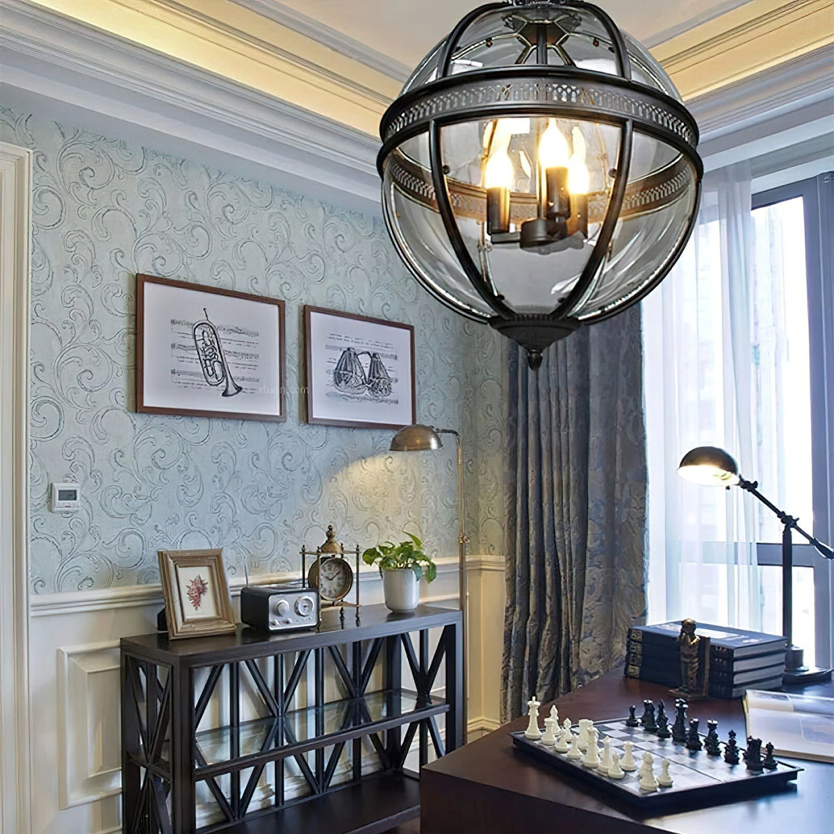 Vintage Glass Globe Pendant Light Industrial Hanging Ceiling Fixture