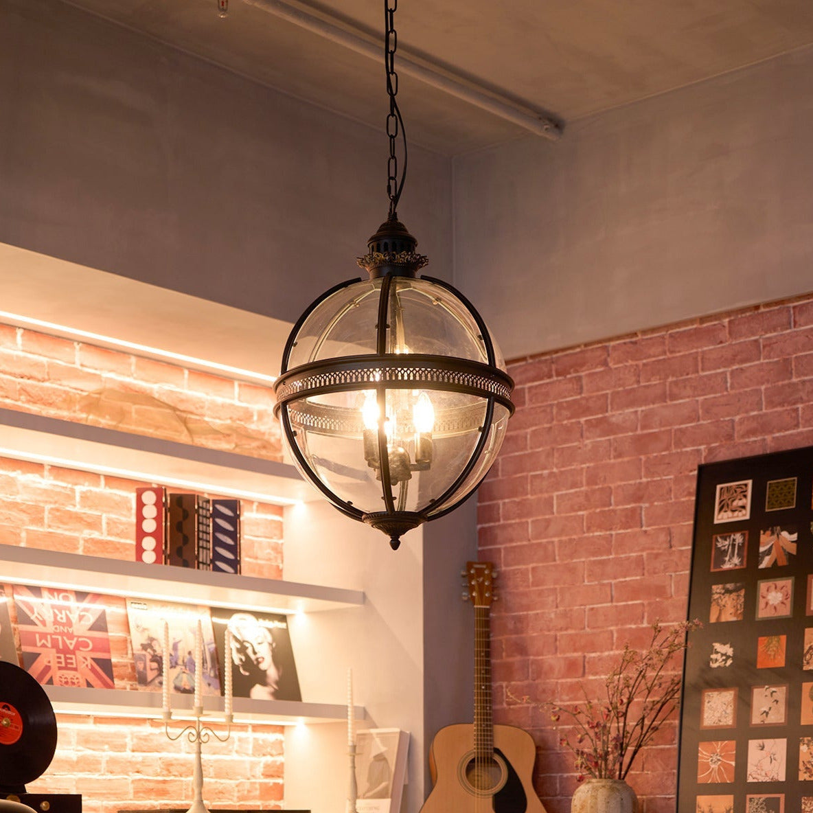 Vintage Glass Globe Pendant Light Industrial Hanging Ceiling Fixture