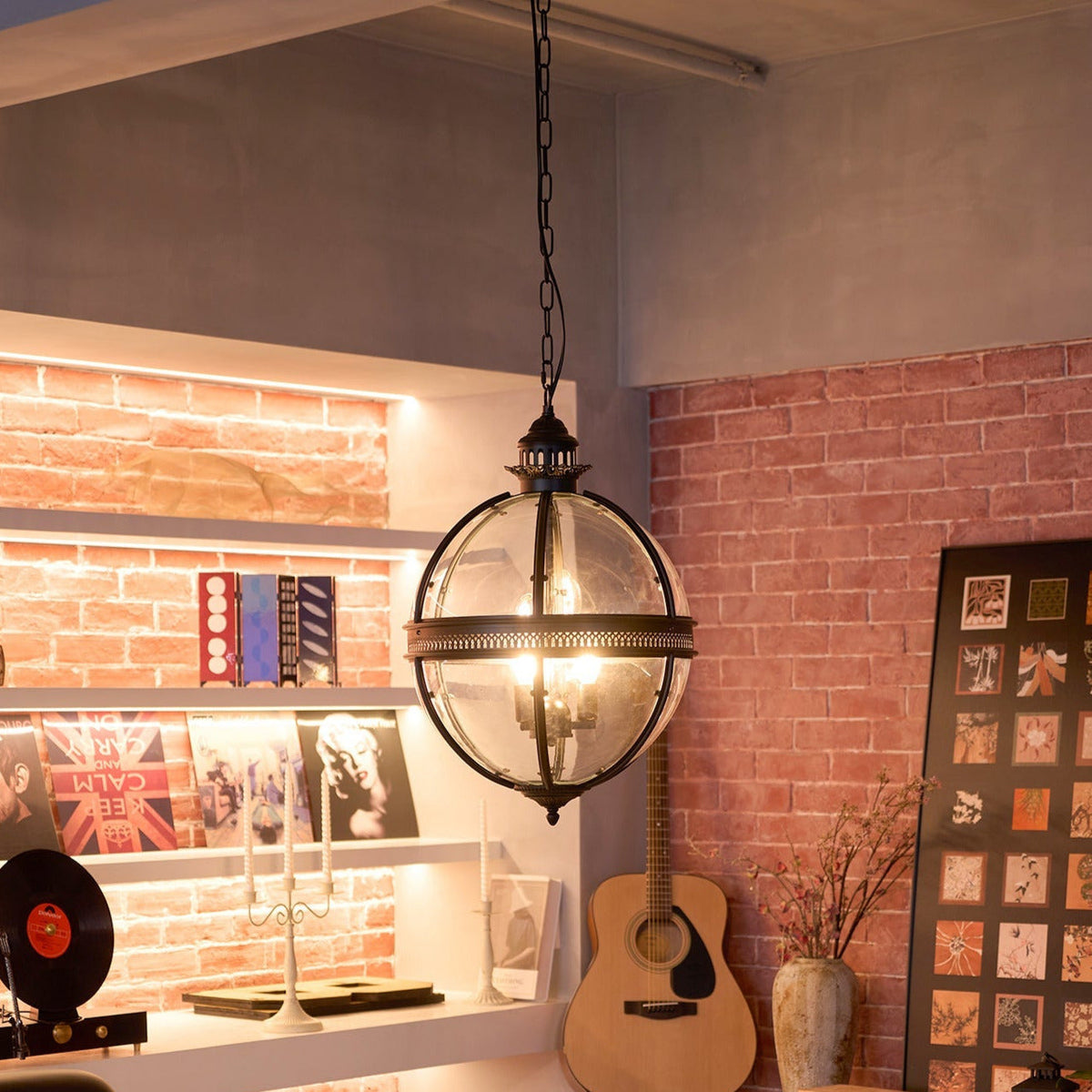 Vintage Glass Globe Pendant Light Industrial Hanging Ceiling Fixture