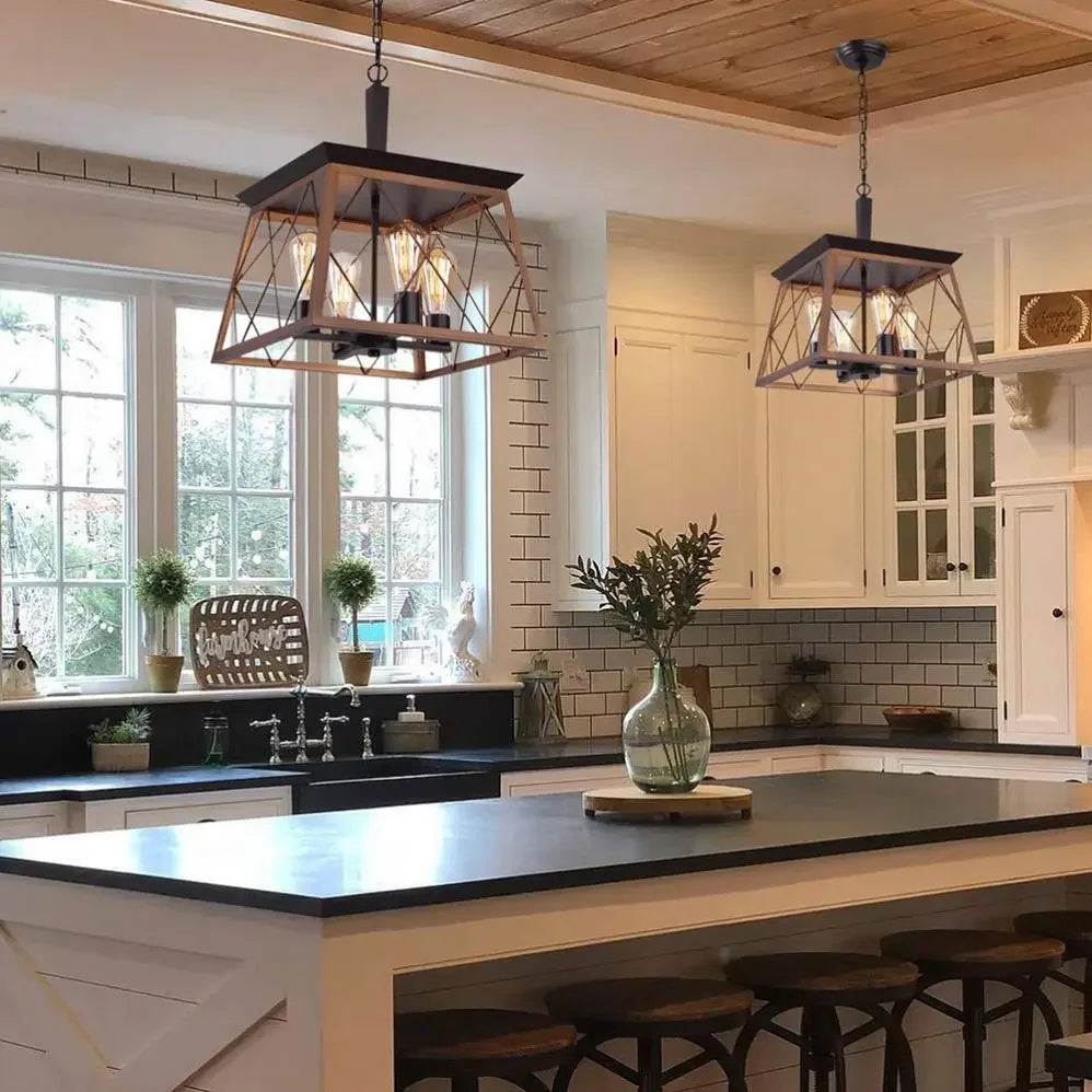 Geometric Cage Ceiling Light Fixture With Chain Suspension for Indoor Lighting
