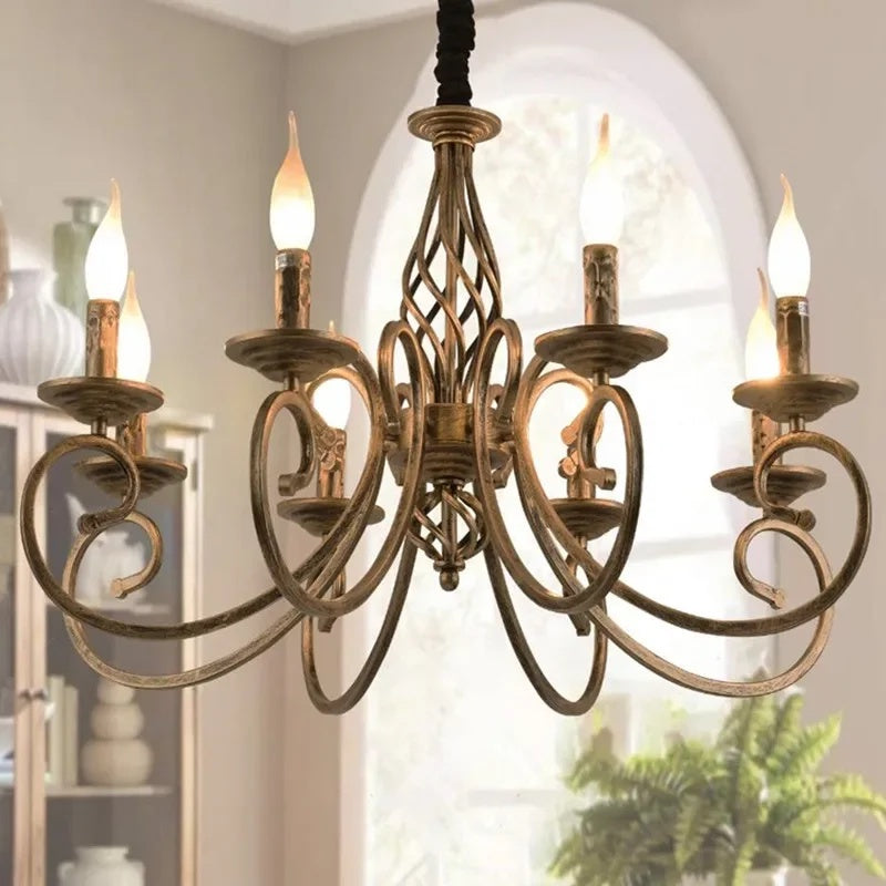 Candle Style Chandelier Ceiling Light With Flame Shaped Bulbs