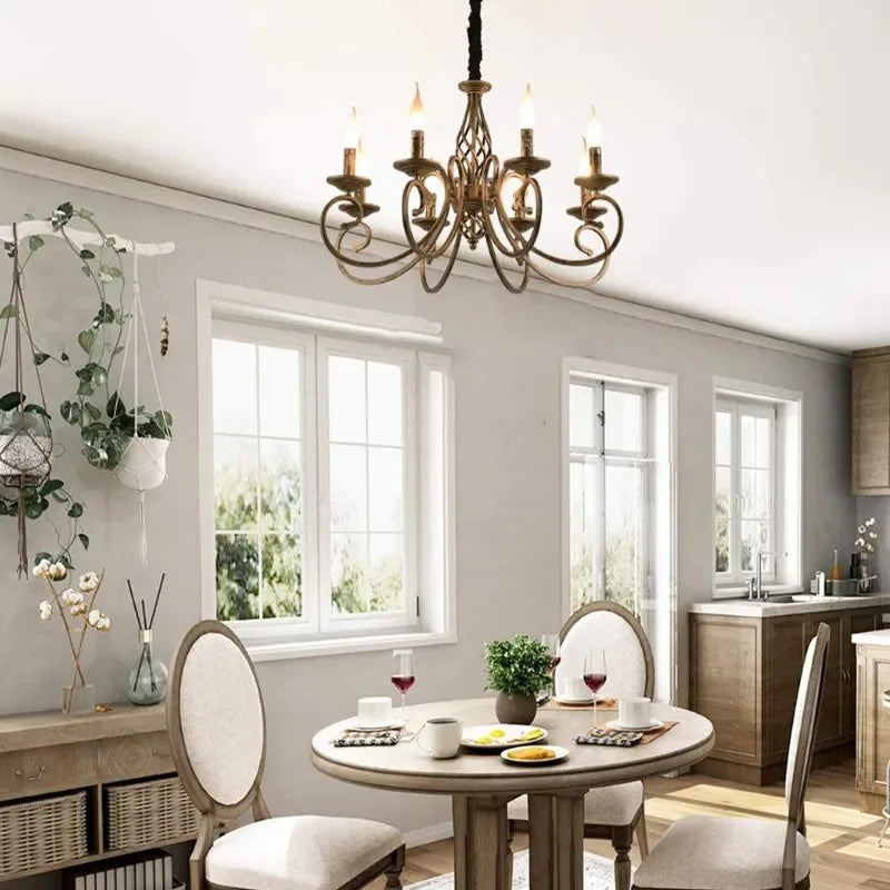 Candle Style Chandelier Ceiling Light With Flame Shaped Bulbs