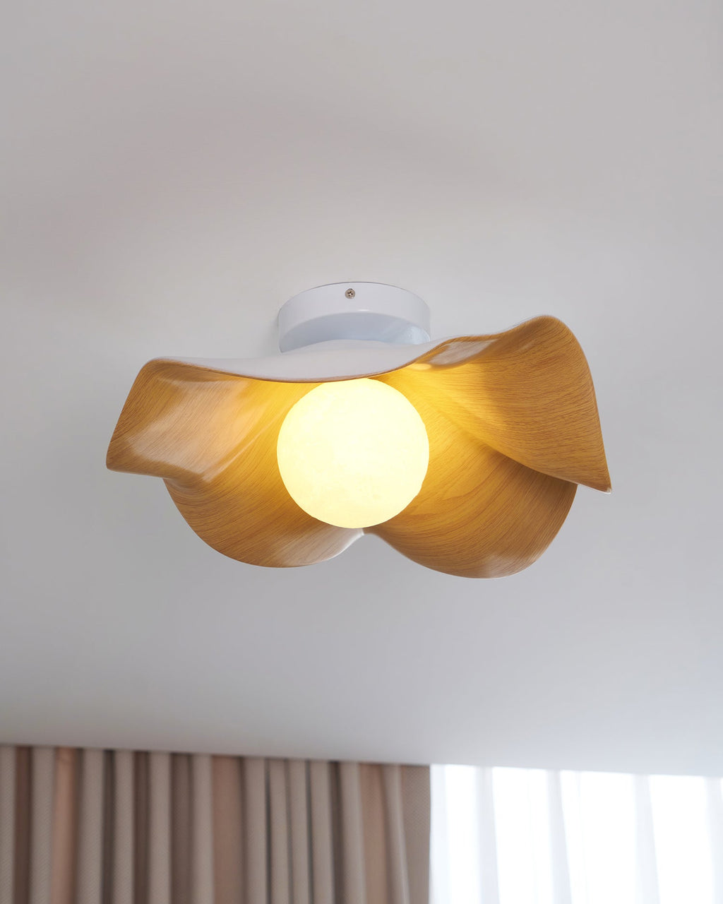 Sculptural Wood Inspired Ceiling Lamp For Soft Ambient Lighting