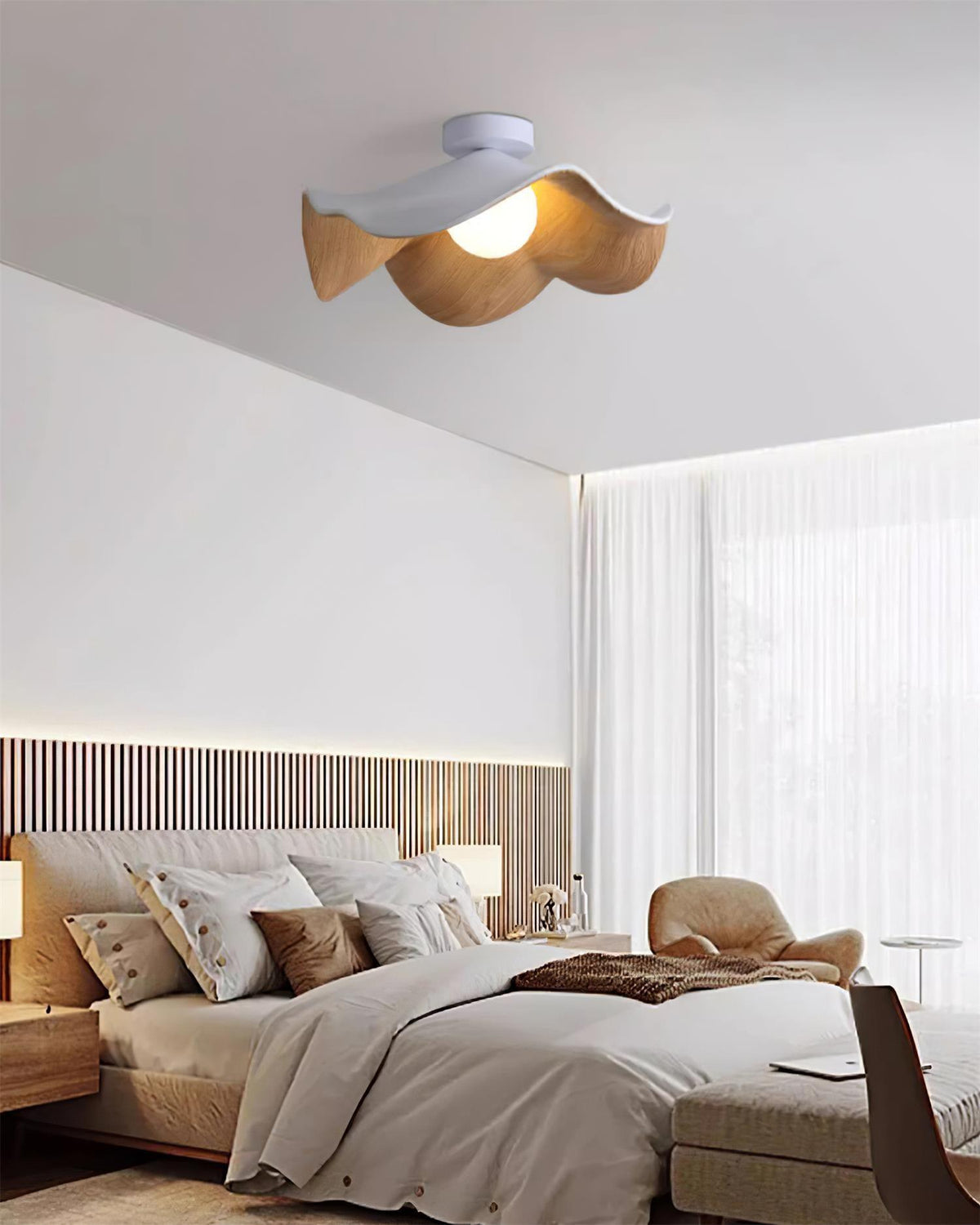 Sculptural Wood Inspired Ceiling Lamp For Soft Ambient Lighting