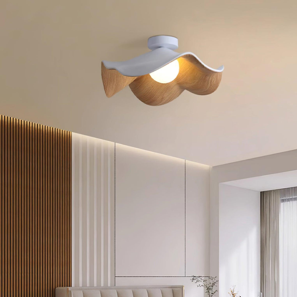 Sculptural Wood Inspired Ceiling Lamp For Soft Ambient Lighting