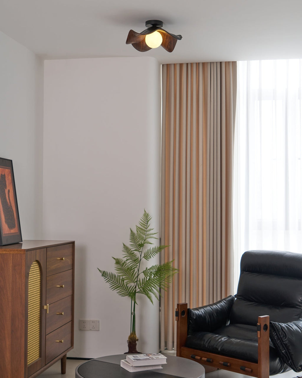 Sculptural Wood Inspired Ceiling Lamp For Soft Ambient Lighting