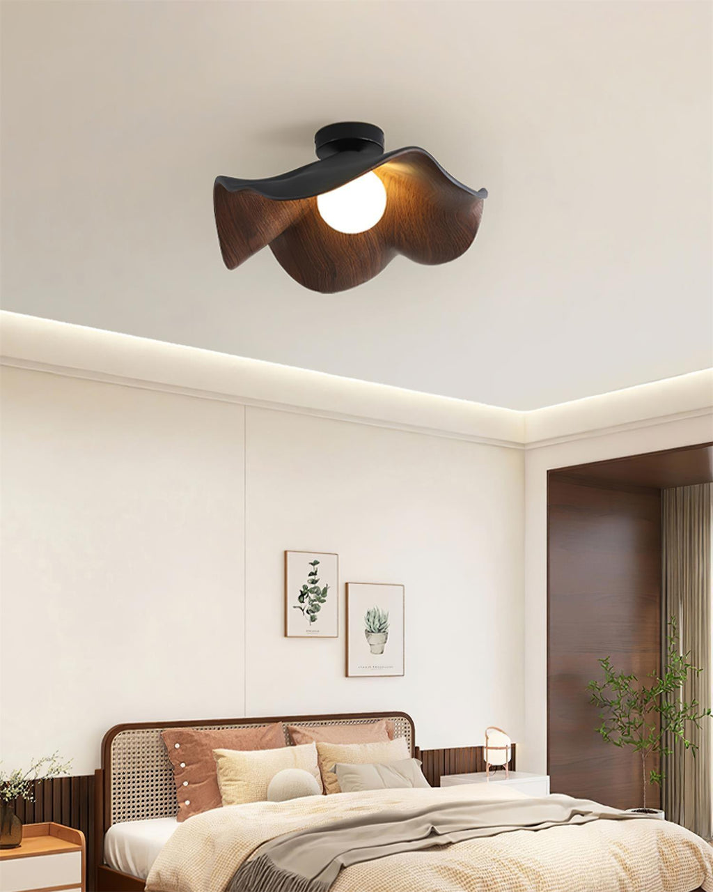 Sculptural Wood Inspired Ceiling Lamp For Soft Ambient Lighting